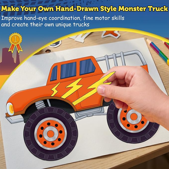 LINAYE 45 Sheets Monster Truck Stickers for Kids Toddlers, Make Your Own Monster Truck Stickers Birthday Party Favors Activities Goodie Bag Filler Crafts for Kids Classroom - Image 6