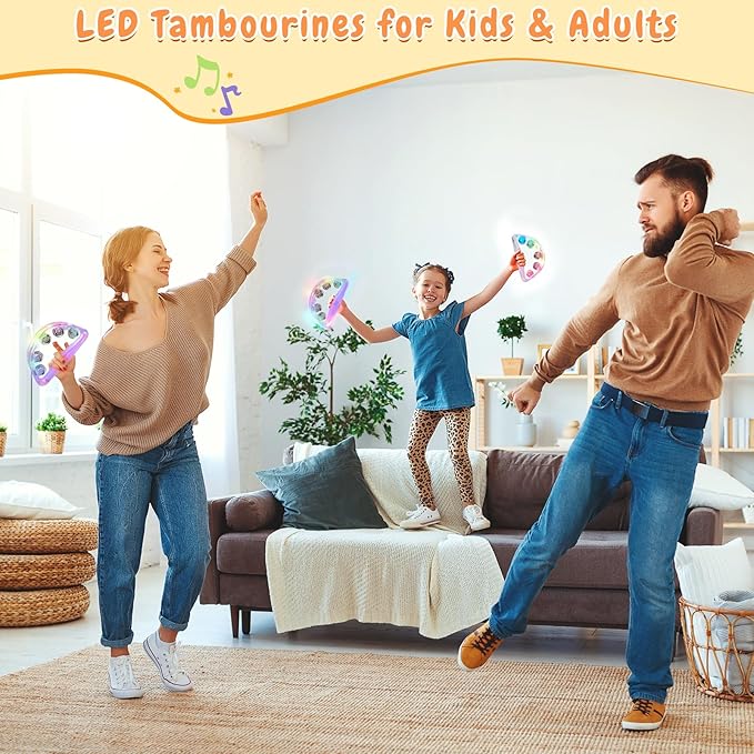 Aywewii LED Tambourine - Musical Light Up Sensory Toys for Kids with Autism, Special Needs Toys for Children, Birthday Gifts for Boys & Girls, Glow in The Dark Party Favors