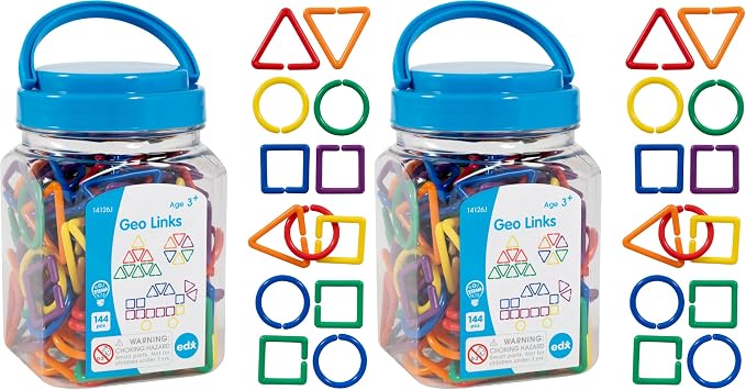 edxeducation Geo Links, Mini Jar, Set of 144, Linking Shapes, 6 Colors (Pack of 2) by EdxEducation