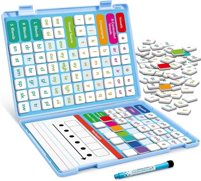 Aizweb Phonics Magnetic Letter Tiles,All-in-one Magnetic Phonics Kit,Reading Spelling & Word Building Games with Dry-Erase Boards,Phonics Games for Preschool & Kindergarten Classroom Learning by AIZWEB