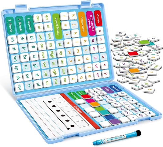 Aizweb Phonics Magnetic Letter Tiles,All-in-one Magnetic Phonics Kit,Reading Spelling & Word Building Games with Dry-Erase Boards,Phonics Games for Preschool & Kindergarten Classroom Learning by AIZWEB