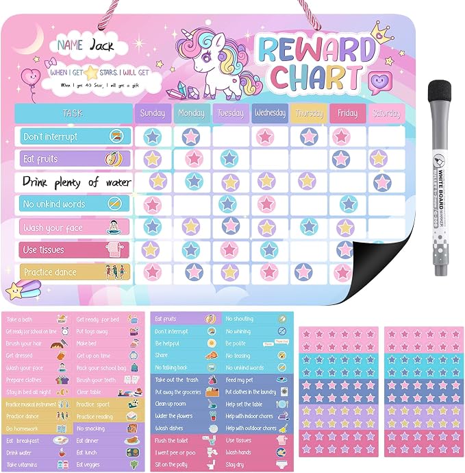 Thboxes Reward Chart for Kids, 52 Chore Charts, Unicorn Behaviour Board Set by Thboxes