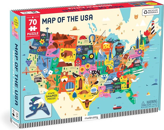 Mudpuppy - Map Of The U.S.A. 70 Piece Geographic Puzzle for Kids by Mudpuppy