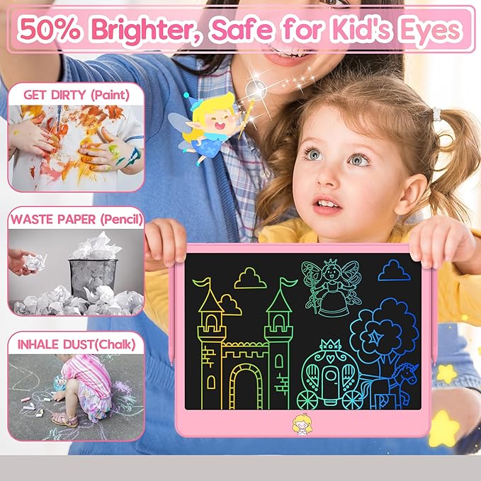 Hockvill LCD Writing Tablet 12 Inch, Toys for Boys Girls Drawing Pad for 3 4 5 6 7 Year Old Kid Toys, Toddler Erasable Doodle Board Travel Essentials, Children’s Day Christmas Gift for Kids - Pink