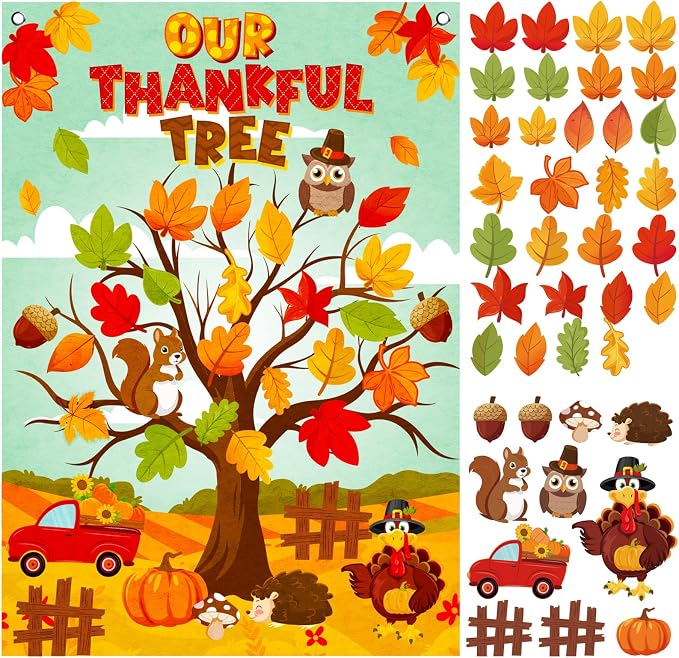 Cinrobiye Fall Tree Bulletin Board Felt Craft Kit, 41 Pcs Thanksgiving Maple Leaves Activity Set with Large Tree Poster, Gratitude Writing Wall Decor for Autumn Classroom, Home, Party Supplies by Cinrobiye