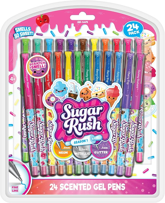 Sugar Rush Scented Pen and Marker Bundle – 56-Count Art Supplies Set with Gel Pens, Fineline Markers, Retractable Pens, and Candy Scented Markers – Non-Toxic for Kids Ages 3+
