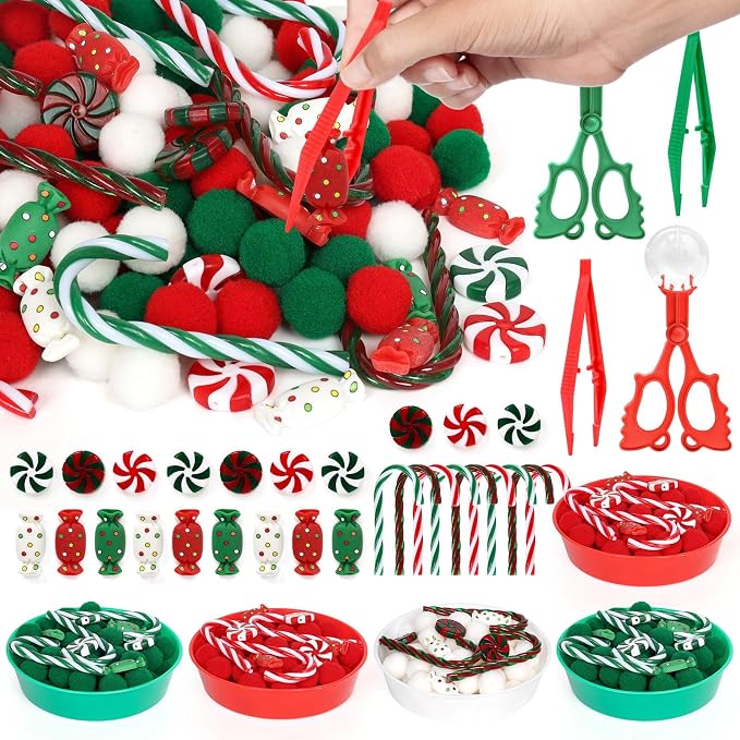 136 Pcs Christmas Sensory Bin Items Candy Cane Counting Sorting Sensory Bin Filler Fine Motor Toys Candy Cane Counts for Kids Xmas Counting Toys for Preschool Education Activities by Unknown