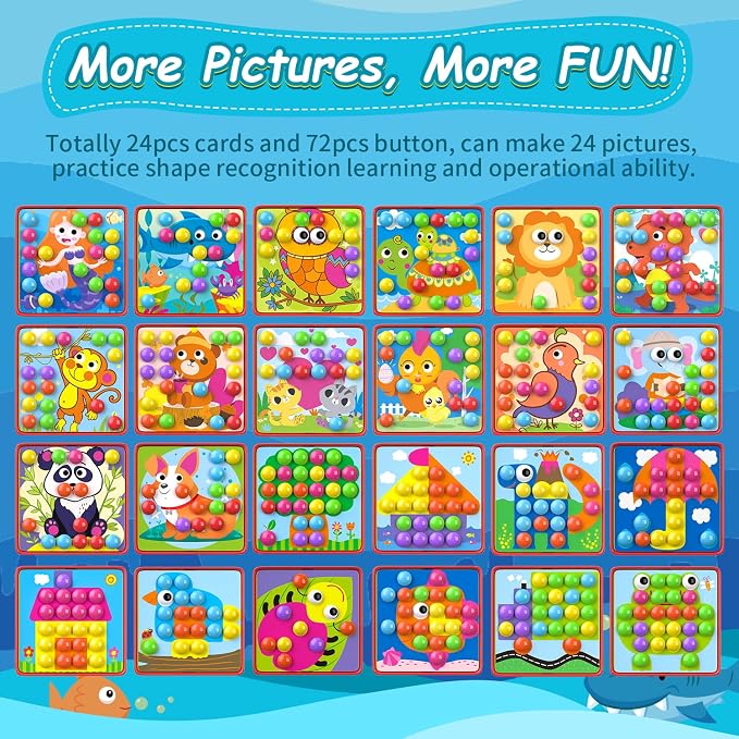 Geekper 96 PCS Button Art Toys for Toddlers, Color Matching Mosaic Pegboard - Image 2