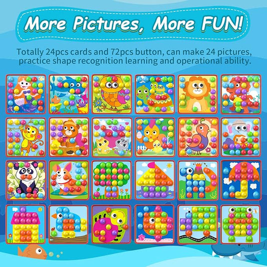 Geekper 96 PCS Button Art Toys for Toddlers, Color Matching Mosaic Pegboard - Image 2