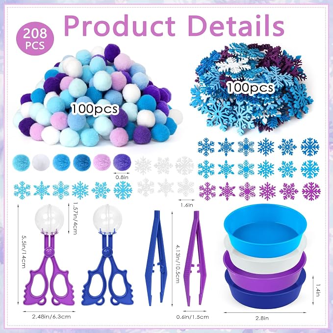 209 Pcs Winter Sensory Bin Items Winter Snowflake Counting Sorting Sensory Bin Filler Fine Motor Toys Frozen Snowflake Counts Winter Xmas Counting Toys for Preschool Education Activities - Image 2