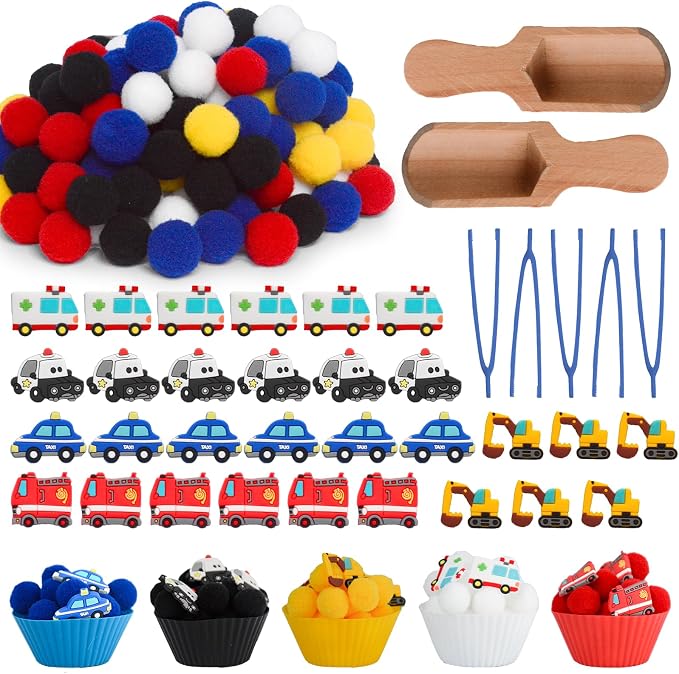 192pcs Back to School Cars Sensory Bin Filler Fine Motor Toys Transportation Toys Sensory Bin Items Toy Ambulance Fire Engine Police Car Excavator Taxi for Preschool Education Activities by Unvola