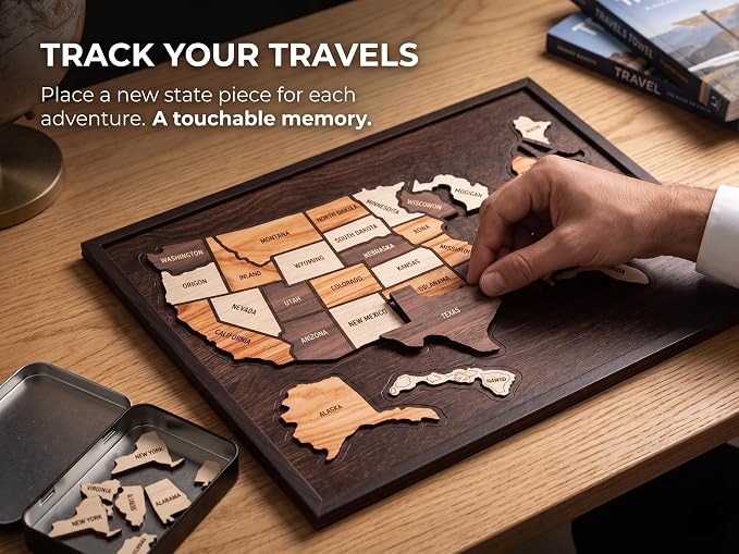 Wooden USA Travel Map Puzzle, 12 * 10inch, Wooden Travel Map Detachable Trip Map, Art Puzzle for Families - Image 2