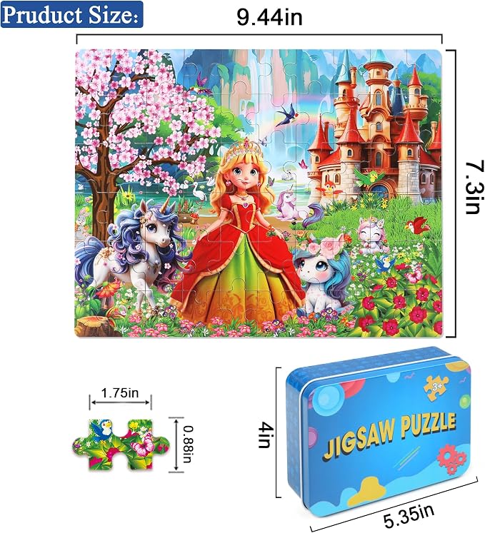 LELEMON 60 Pieces Jigsaw Puzzles for Kids Ages 4-8 Princess and Unicorns Puzzles Boys Girls Children Learning Educational Puzzles Portable Box Pack Toy - Image 2