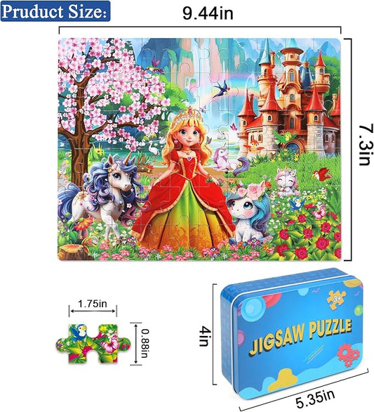 LELEMON 60 Pieces Jigsaw Puzzles for Kids Ages 4-8 Princess and Unicorns Puzzles Boys Girls Children Learning Educational Puzzles Portable Box Pack Toy - Image 2