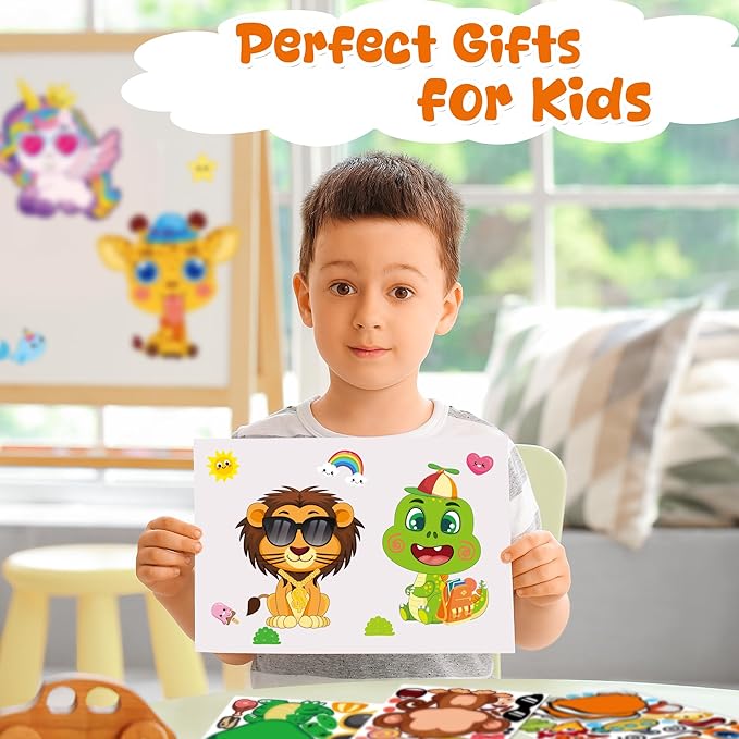 Stickers for Kids - 48 Sheets Make a Animal Face Stickers - Crafts Goodie Bags Stuffers Party Favors Activities Gifts for Kids Toddler Christmas Birthday School Classroom Supplies Age 4-8