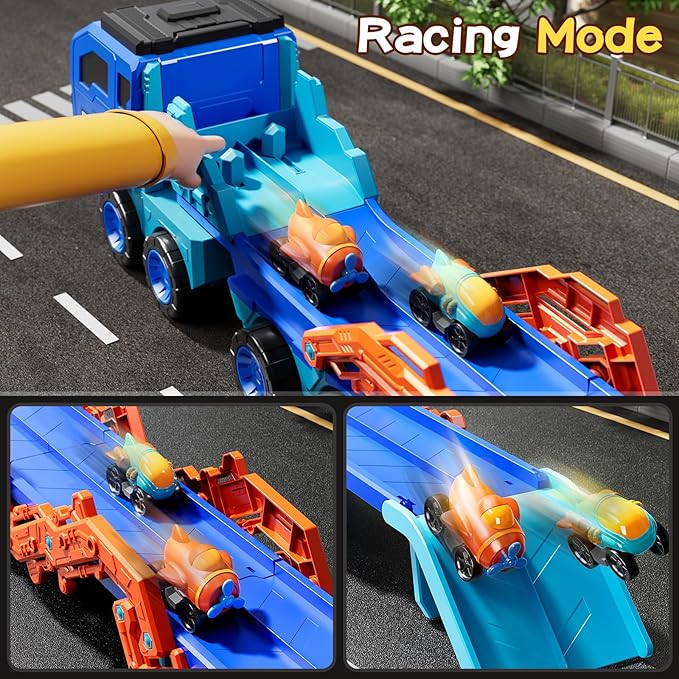 Toddler Car Truck Toys for Kids Boys Ages 3-5, 10-in-1 Foldable Carrier Space Truck Toys with Lights & Sounds and 9 Race Cars, Birthday Gift for 3 4 5 6 7 8 Years Old Boys Girls