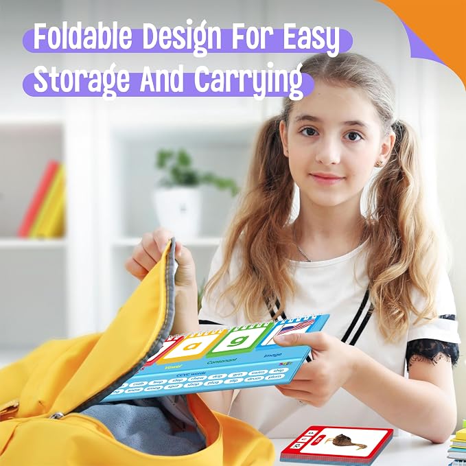 CVCC & CCVC Flip Chart with Word Cards, 40 Words Builder Phonic Game, Foldable Flip Chart with 20 Word Cards, Manipulative Spelling Toy Educational Learning Tool for Students, School Supplies - Image 6