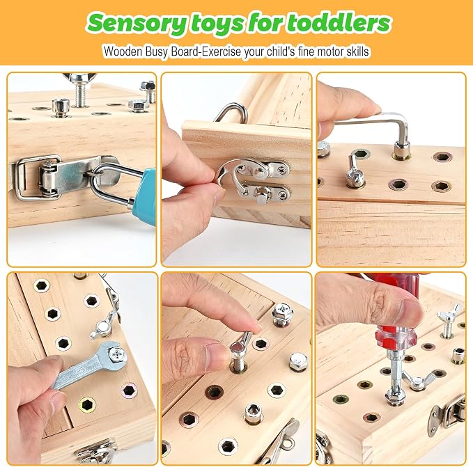 Montessori Screwdriver Board Set, Montessori Toys for 3 4 5 with 3 Lock and Keys, Toddler Screwdriver Toy, Kids Tool Set, Preschool Learning Sensory Toy, Fine Motor Skills Toys - Image 4
