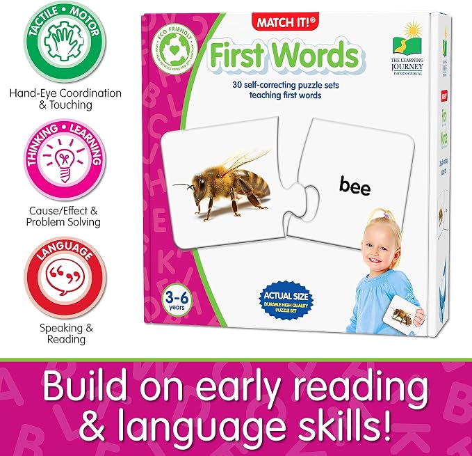 The Learning Journey: Match It! - First Words - 30 Piece Self-Correcting Words with Matching Images for Emerging Readers - Sight Words Puzzle for Kids Ages 3 and Up - Award Winning Toys , White - Image 6