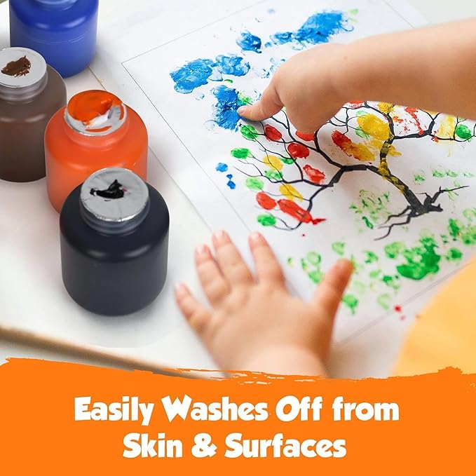 EXTRIC Washable Paint for Kids 6 Color, Non-Toxic Tempera Kid Paint 2 oz Bottles, Vibrant Pigments, Easy-Clean Toddler Paints, Kids Painting Set Arts and Crafts Supplies