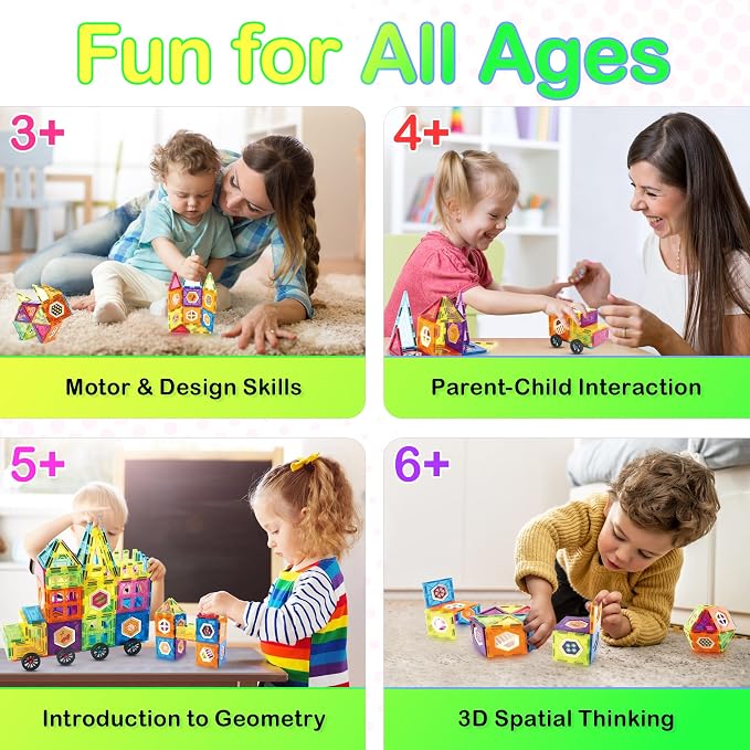 Contixo ST4 Magnetic Tiles - 112 PCs 3D Building Blocks STEM Construction Creativity, Imagination, Recreational, Educational Building Toys for Kids Children Toddler Ages 4-8, Boys and Girls Age 3-5 - Image 3