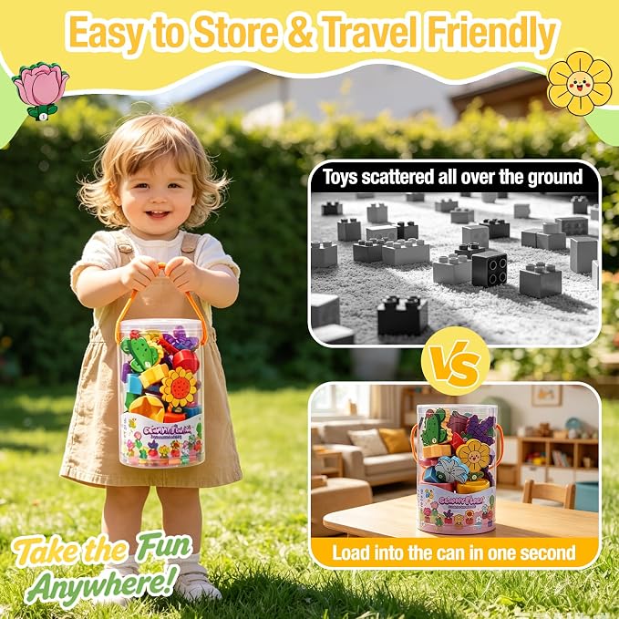 TSYAN Montessori STEM Toys Gift for Toddlers, Bloomy Flora Shape Color Number Sorting Matching Game, Educational Fine Motor Skills Learning Flower Blocks with Storage Tube for Boys Girls 2-4 Year Old - Image 5