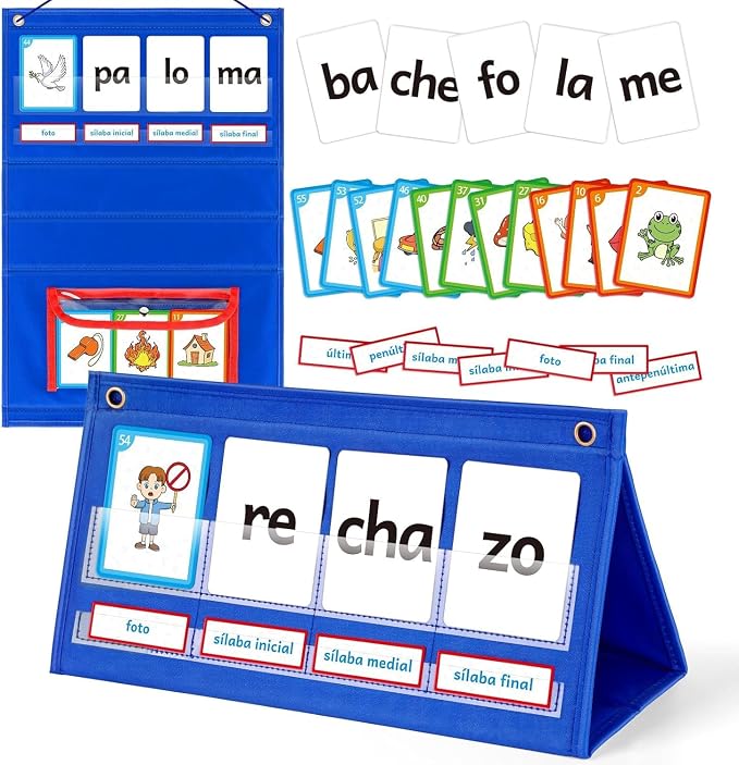 Spanish Learning Word Building Pocket Chart for Kids, Spanish Vocabulary Games Toddler Flash Cards Sight Words Flashcards Languages Spelling Reading Phonics Games for Kindergarten Preschool by Torlam