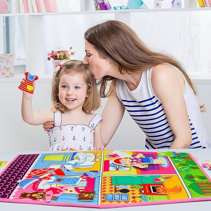 OKOOKO Dress Up House Felt Board 35PCS Double-Sided Foldable Dress Up Teaching Girls Toy Preschool Crafts Storytelling Early Learning Interactive Play Kit for Toddlers Kids - Image 4