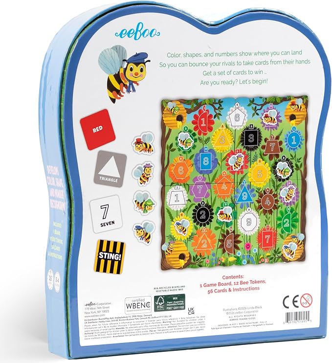 eeBoo: Bouncy Bees Board Game, Learn Colors Numbers and Shapes, Strategy Game for 2-4 Players, Screen-Free Fun, Kids Ages 3 and up - Image 3