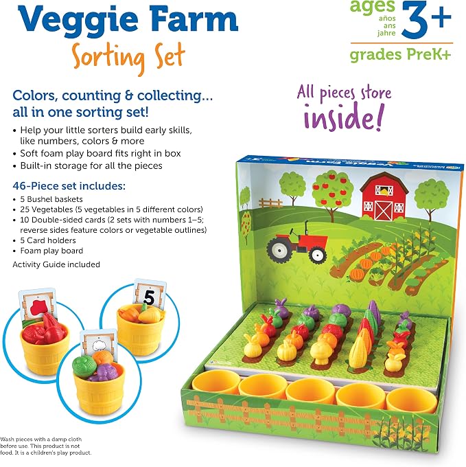 Learning Resources Veggie Farm Sorting Set - 46 Pieces, Ages 3+ Toddler Learning Toys, Preschool Toys for Color Sorting, Food Sorting Game - Image 7