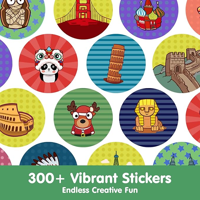 iPlay, iLearn Kids Lady Libert Sticker Stamp Activity Set - 400+ Stickers 18-Page Activity Book, Toddler Creative Mess-Free Educational Travel Toy, Birthday Stocking Gift 3 4 5 6 Year Old Girl Boy