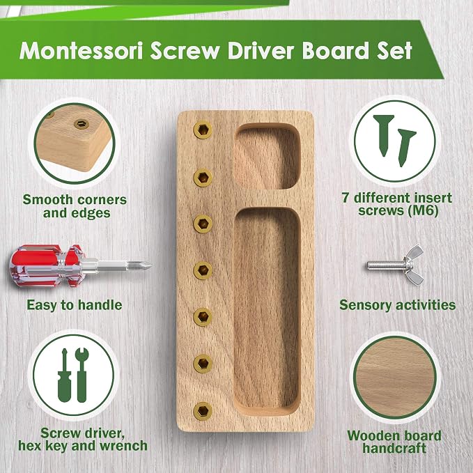 Panda Brothers Montessori Screwdriver Board Set - Wooden Montessori Toys for 4 Year Old Kids and Toddlers, Sensory Bin, Fine Motor Skills, STEM Toys - Image 3