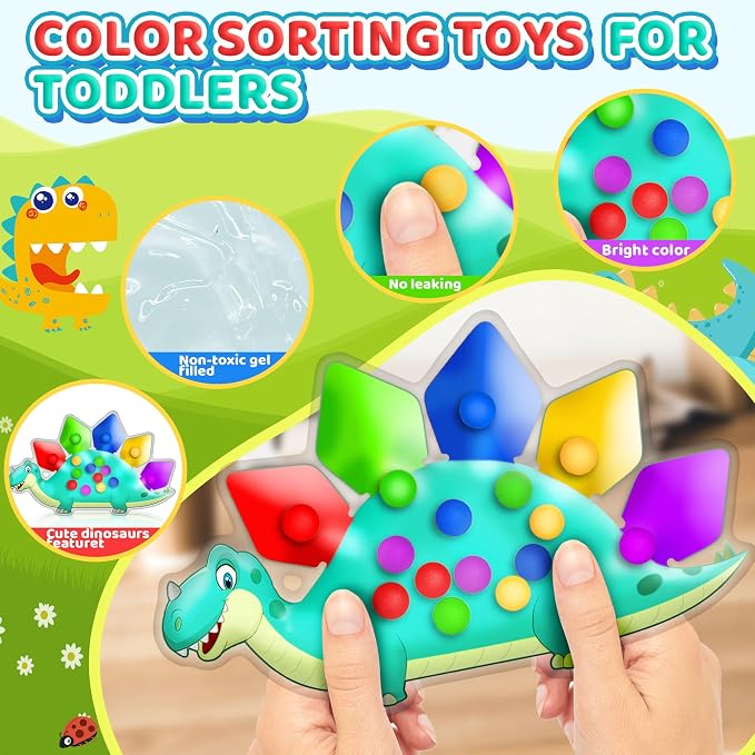 4PC Dinosaur Color Sorting Sensory Toys for Toddler, Montessori Travel Toys Fine Motor Skill Learning Activities Quiet Calm Down Fidgets for Classroom for 3 4 5 Year Old Kid Easter Basket Stuffers - Image 3
