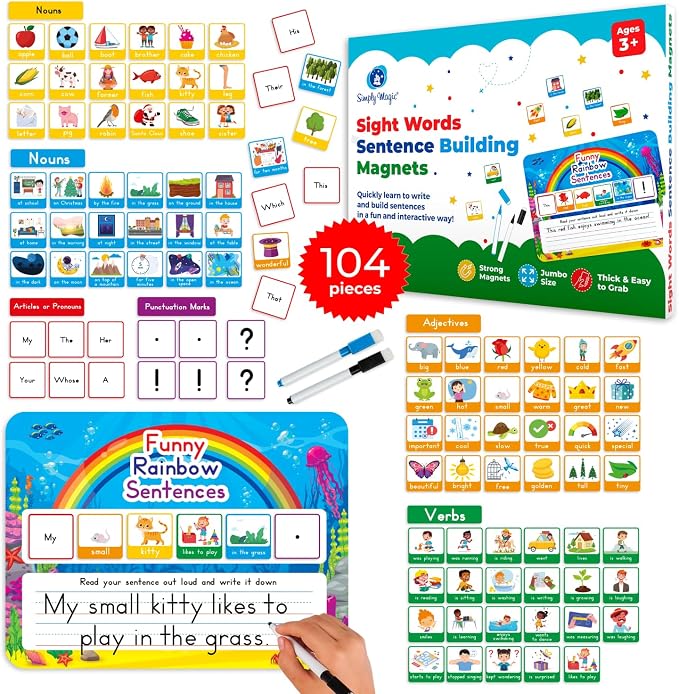 104 PCS Sentence Building for Kids Simply Magic - Sentence Building Magnets by SimplyMagic