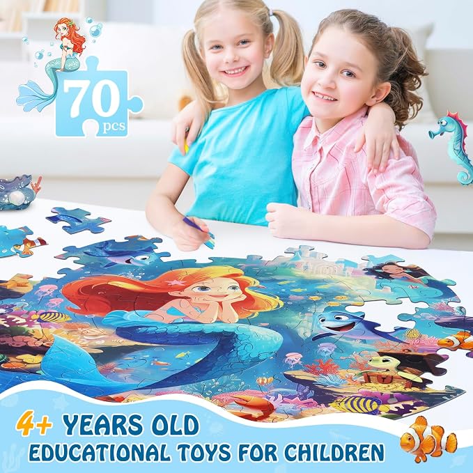 DIGOBAY 70 Piece Mermaid Jigsaw Floor Puzzle for Kids Ages 4-8 with Poster - Image 6