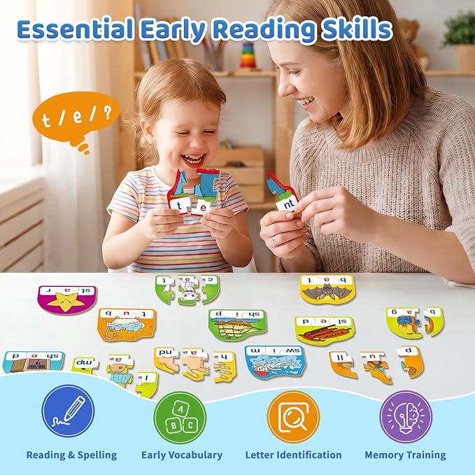 Phonics & Word Puzzle Cards for Kids 3+, 2 in 1 CVC & CVCC - Image 6