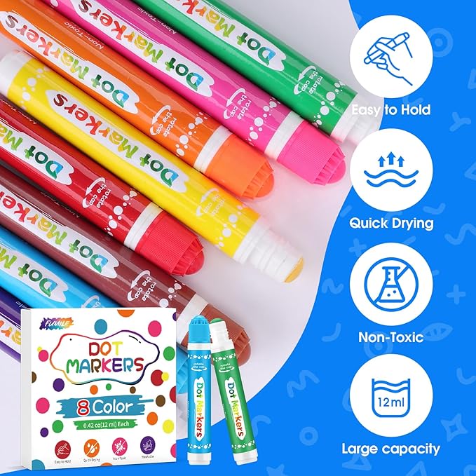 FUMILE Dot Markers for Toddlers 1-3,8 Colors Bingo Daubers for kids,Non-Toxic and Washable Bingo Dot Markers for Art and Craft.Dot Paints for kids Drawing Coloring Supplies