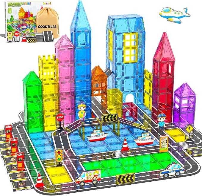 106Pcs Christmas Magnetic Tiles, Magnetic Building Blocks, Preschool Montessori Toys Gift for 3+ Year Old Boys and Girls, Sensory Toys for Kids Aged 3-5 and 4-8, Ideas for Toddler with Autism by Goodtiles