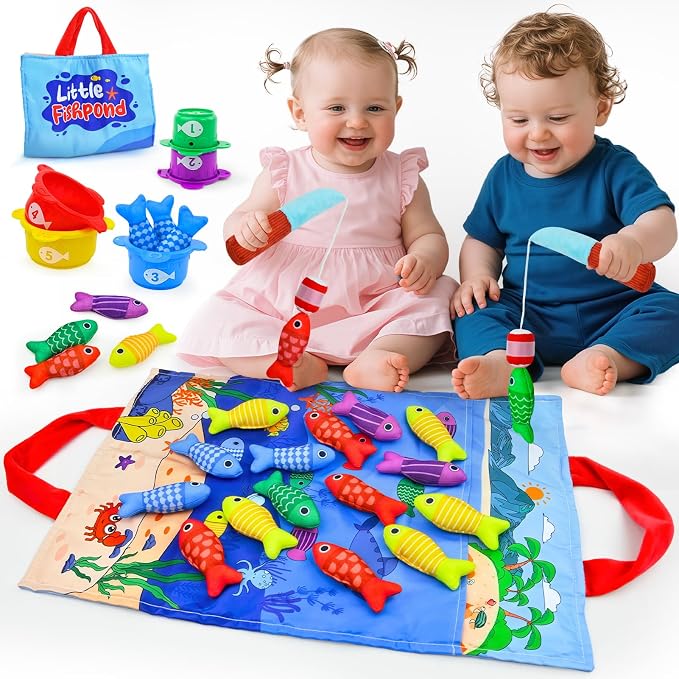 Montessori Fishing Toys for Babies 6+ Months,10-in-1 Fishing Game by OKREVIEW
