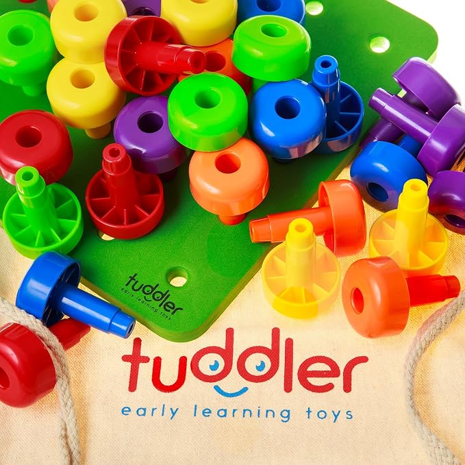 Toddler Peg Board Sensory Montessori Fine Motor Skills Educational Toys - 30 Stackable Pegs + Pattern Card + Drawstring Backpack + E-Book - Image 4