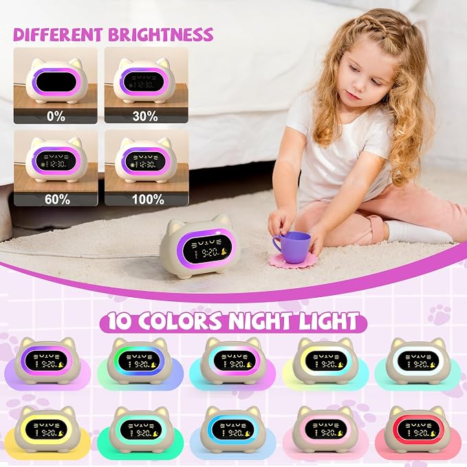 Honesorn Kids Alarm Clock Toddler Sleep Training Clock with 10 Night Lights - Image 4