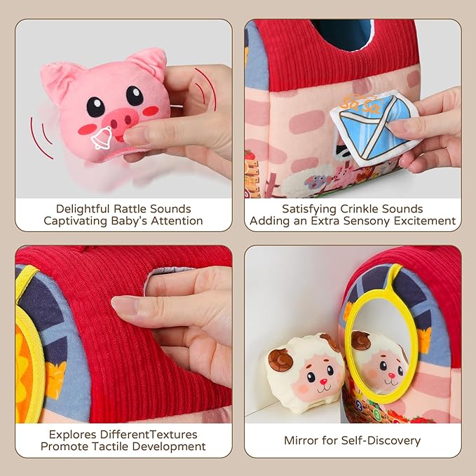 Baby Girl Toys 6-12 Months, Surprise Barn with 12 PCS Stuffed Farm Animals, Montessori Sensory Developmental Learning Toys for 6-12 Months, Ideals 6 7 8 9 Month Old Baby Boy Girl Gifts Toy