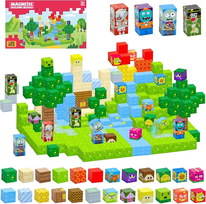 SKTMYY Magnetic Blocks-120pcs Game Magnetic Building Blocks for Kids Ages 4-8, STEM Sensory Magnet Blocks Cubes Toys for Toddlers Boys & Girls by SKTMYY
