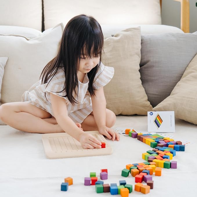 PlanToys® 100 Counting Cubes Wooden Montessori Math & Sorting Set for Kids - Image 9