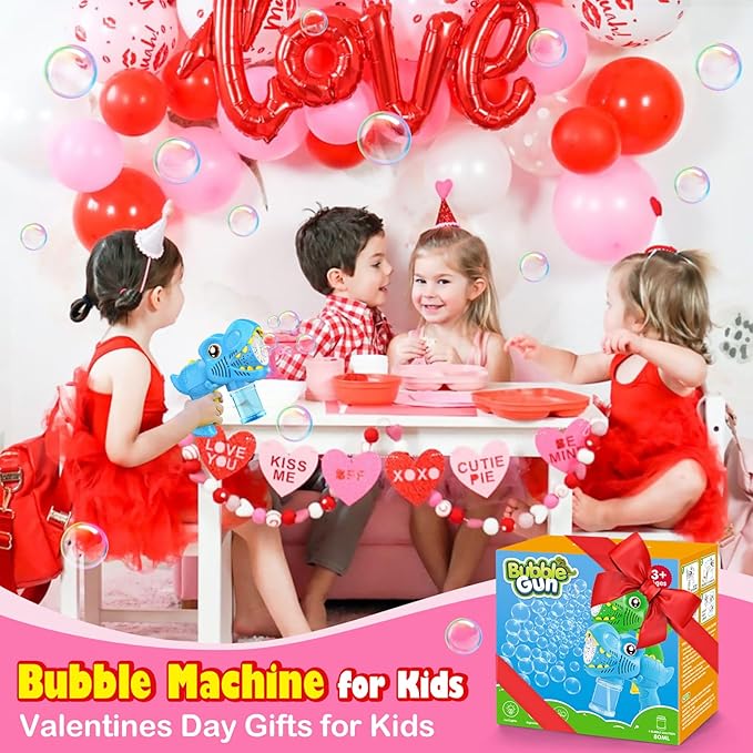 Kids Bubble Gun 2 Pack Dino Bubble Machine Gun for Toddlers with 4 Solutions Automatic 13-Hole Bubbles for Kids Blower Maker Easter Basket Essentials Stuffers Valentines Gift Party Toys for Boys Girls