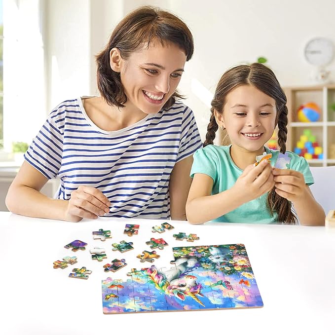 LELEMON Unicorn Puzzles for Kids Ages 4-8,60 Pieces Raibow Unicorns Cats Butterfly Jigsaw Puzzles in a Metal Box,Cute Raibow Unicornss Learning Educational Puzzles for Boys Girls - Image 6