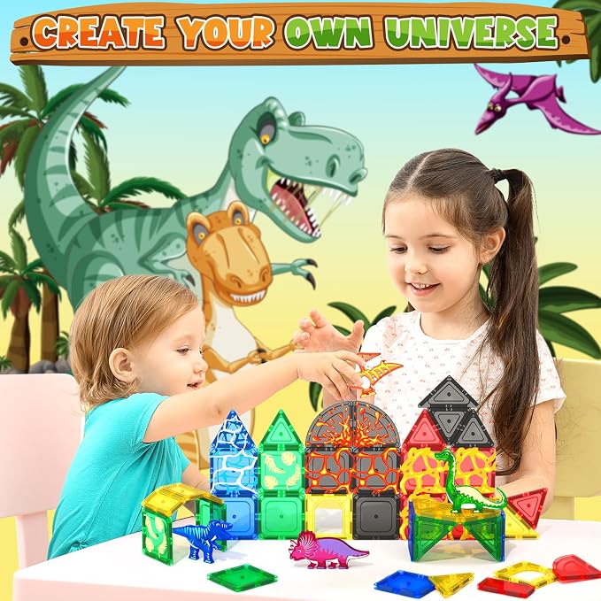 Magnetic Tiles Lava Dinosaur Toys Magnetic Blocks Building Set for Kids 3+ - Image 2