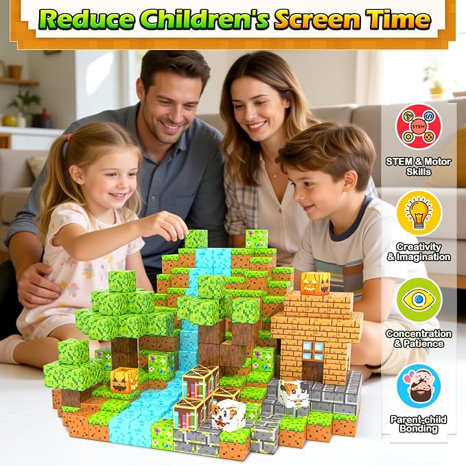 Magnetic Blocks - 100PCS Build Mine Magnet World Forest Cottage Craft Set - Image 7