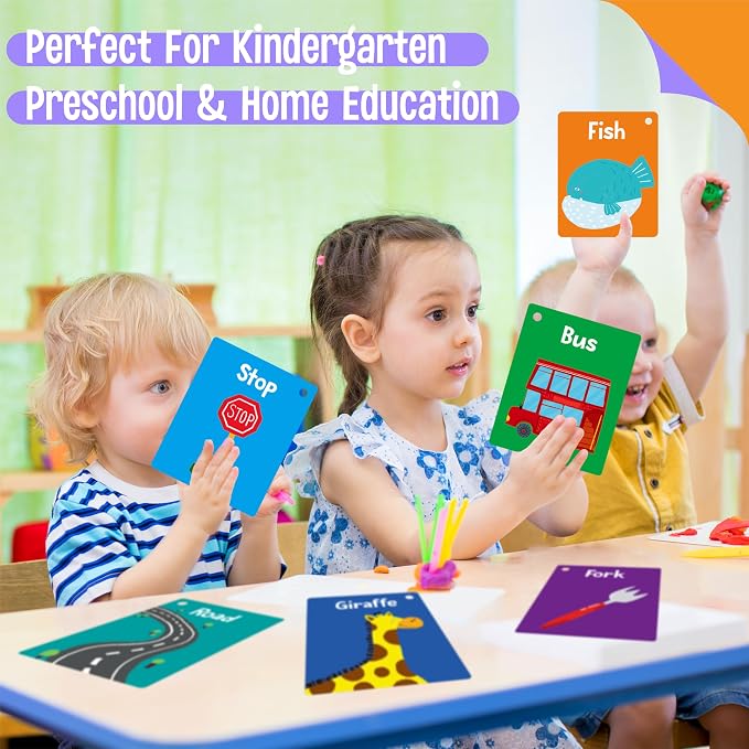 50 PCS First Word Flashcards, Double Sided Learning Cards Alphabet, Foods, Animals, Shapes, Colors, Vehicle, Body Parts with 2 Reclosable Rings, Learning Tool for Pre-K Kindergarten Toddlers - Image 6