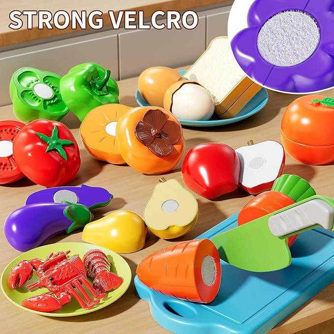 NIPLOOOW Play Food Set for Kids, Toddler Learning Toys, Cutting Food Toy Color Sorting Set, Pretend Food Play Kitchen Accessories for Kids, Birthday Gifts for 3-8 Years old Boys Girls Educational Toys - Image 3